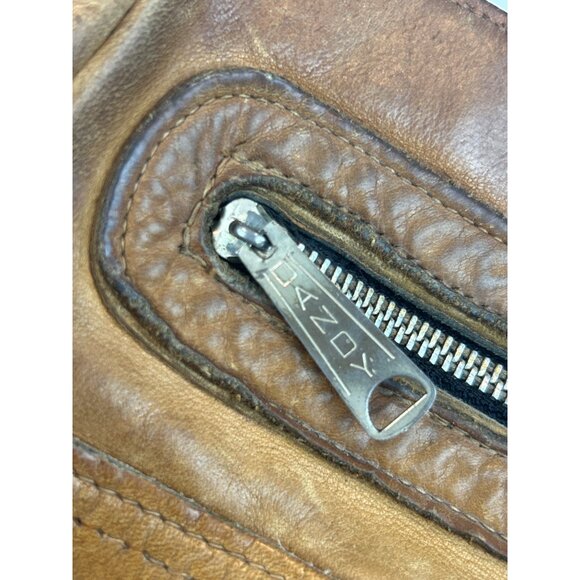 Vintage 70s Brown Leather Shoulder Bag Adjustable Strap Zipper Pocket - Picture 10 of 16